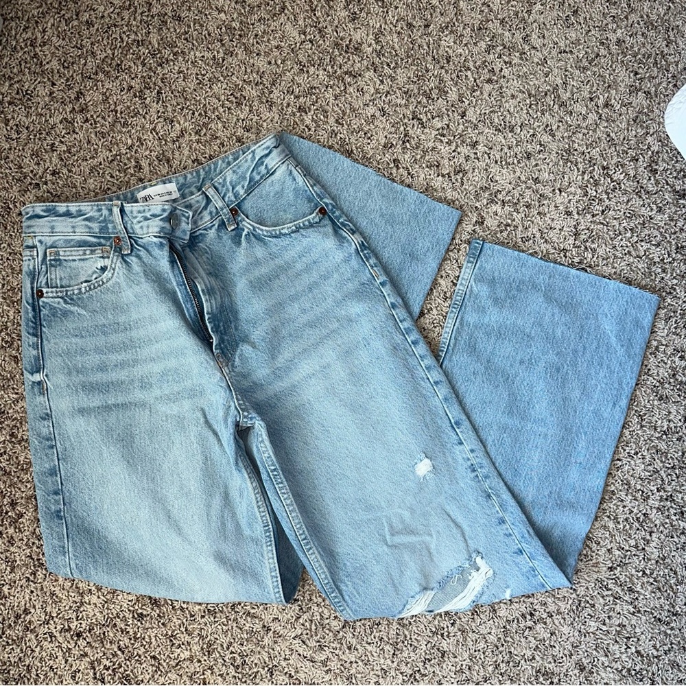 Zara TRF Ripped Wide Leg Jeans